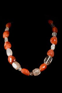 ROMAN CHUNKY ROCK CRYSTAL AND CARNELIAN BEADS NECKLACE