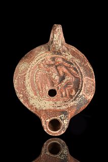 ROMAN TERRACOTTA OIL LAMP WITH LEDA AND SWAN - TL TESTED