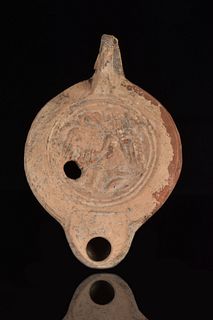 ROMAN TERRACOTTA OIL LAMP WITH EROS AND A CRANE - TL TESTED