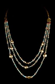 EGYPTIAN NECKLACE WITH FAIENCE AND GOLD BEADS