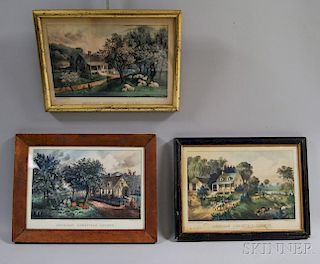 Three Framed Currier & Ives Hand-colored Engravings