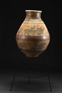 ENORMOUS INDUS VALLEY TERRACOTTA VESSEL WITH ANIMALS