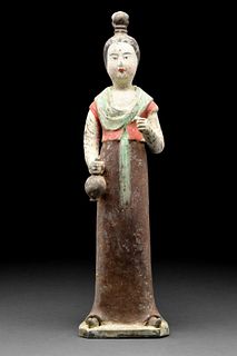 CHINESE TANG DYNASTY TERRACOTTA FEMALE ATTENDANT - TL TESTED