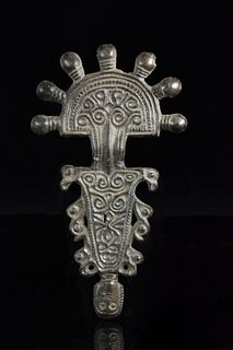 GERMANIC BRONZE RADIATE BROOCH WITH FACE