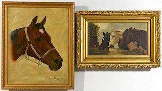 2 Oil on Canvas Horse Paintings, incl. Gean Smith