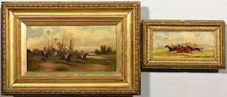 2 English Fox Hunt, Racing Paintings, 19th century