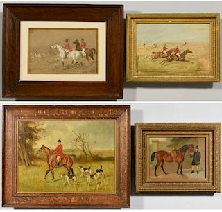 4 19th century English Paintings, Horses & Fox Hunting