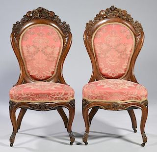 Pair Rococo Revival Chairs, attr. Belter