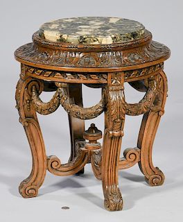Continental Carved Stand w/ Marble Inset Top