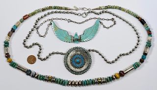 3 Silver, Turquoise Necklaces inc. Singer