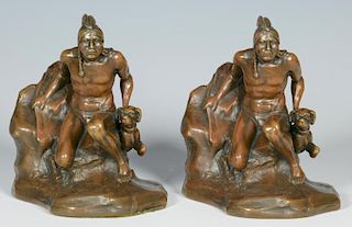Pair Bronze-clad Bookends, Native American