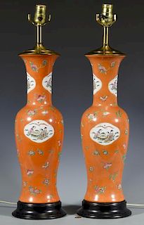 Pr. Chinese Export Porcelain Vases/Lamps