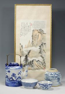 4 Japanese Porcelain Items & Scroll