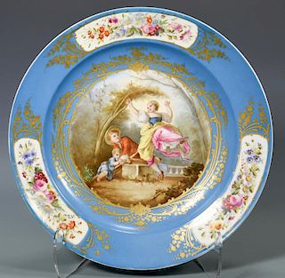 Sevres Style Porcelain Charger w/ Gilt Bronze Stand
