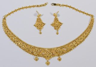 21K Gold Bib Necklace and Earrings