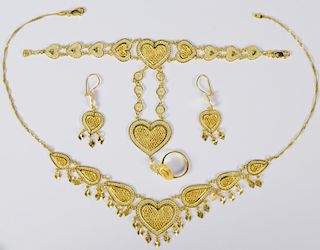 21K Gold Filigree Heart Jewelry 3-pc Set