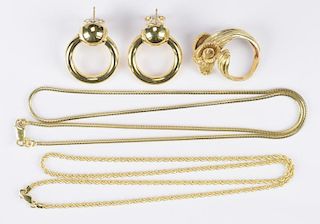 4 Items of 18K Gold Jewelry, Incl Ram's Head Ring