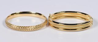 Two Gold Bangle Bracelets, 18K & 14K