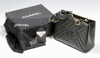 Black Chanel Grand Shopping Tote with Gold