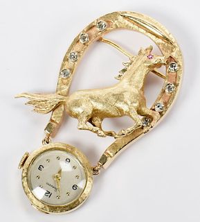 14K Diamond Horse Lapel Pin Watch