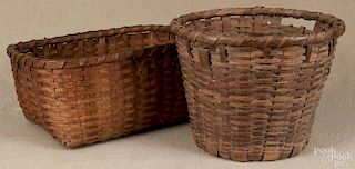 Two large splint oak gathering baskets, 19th c., 15'' h. and 10 1/2'' w.