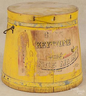 Painted Keystone Mince Meat bucket, 19th c., retaining on old mustard surface, 10 1/4'' h.