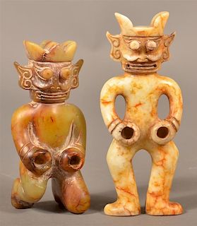 Two Chinese Carved Jade Mythical Figures.