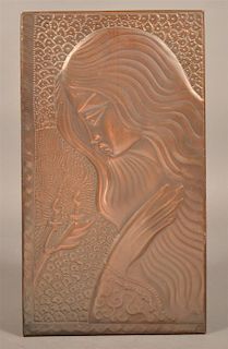 Art Nouveau Hand Embossed Copper Plaque.