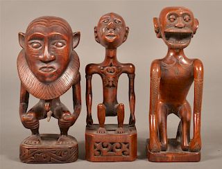 Three Vintage African Figural Wood Carvings.