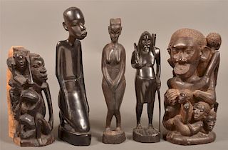 5 Vintage African Ebony Figural Wood Carvings.