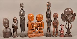 8 Vintage African Carved Wood Figures.