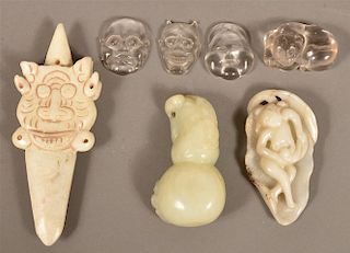 Lot of Seven Carved Jade and Crystal.