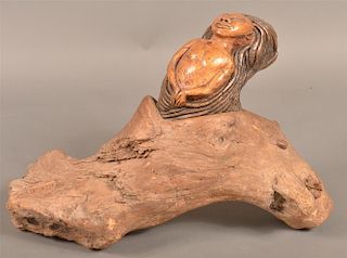Folk Art Carved Driftwood Figure of a Mermaid.