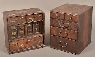 Two Vintage Fruit Wood Miniature Chests.