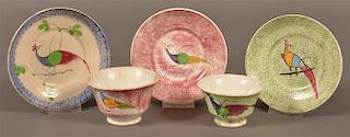 5 Pieces of Peafowl Pattern Spatterware China.