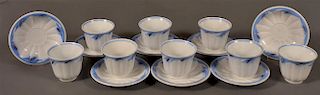8 Ironstone Blue Wheat Pattern Cups & Saucers.