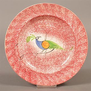 Red Spatter China Peafowl Pattern Plate.
