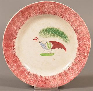 Red Spatter China Peafowl Toddy Plate.