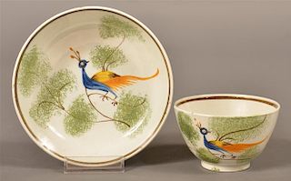 Leeds China Peafowl Decorated Cup and Saucer.