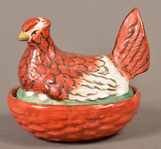 Staffordshire Small Hen on Nest Covered Dish.