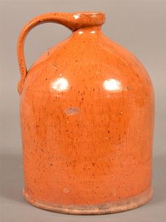 19th Century Pumpkin Glazed Redware Jug.