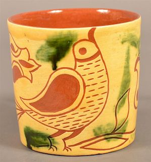 Breininger Redware Bird and Tulip Sgrafitto Mug.