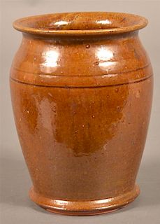Unsigned Stahl Redware Pottery Storage Jar.