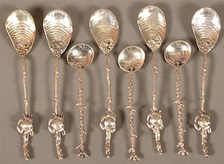 Eight Gorham Sterling Silver Shell Bowl Spoons.