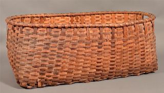Large 19th Century Oak Splint Storage Basket.