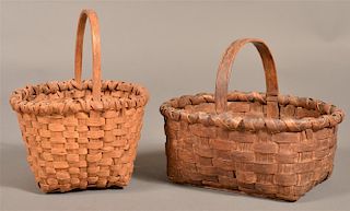 Two Antique Woven Oak Splint Egg or Berry Baskets.
