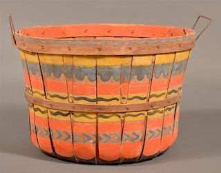 Vintage Folk Art Paint Decorated Fruit Basket.