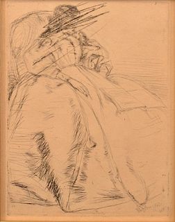 Etching of a Seated Woman Signed Whistler 1861.