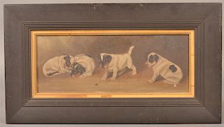 19th Cent. Painting of Four Puppies and a Spider.