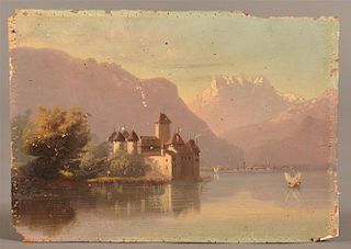 Castle of Chillon, Lake Geneva Small Painting.